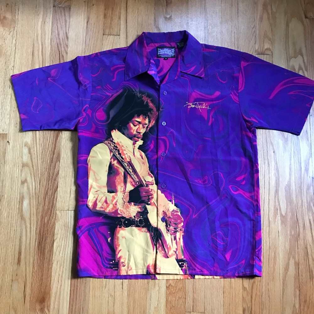 Jimi Hendrix Purple Graphic Short-Sleeve Button-Down Shirt Medium